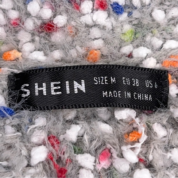 Size 6 Shein Light Grey Colorful Knit Sweater Long Sleeve Rainbow Fuzzy Knit - Picture 9 of 13